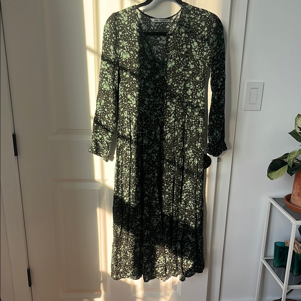 Zara Black and Green Ruffled Tiered Sundress